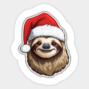 Christmas Sloth Wearing Santa Hat Sticker